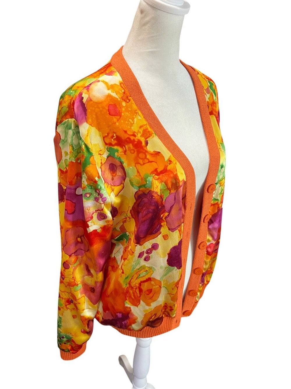 St John Collection 100% Silk Watercolor Floral Santana Knit Jacket 14 - Picture 3 of 8